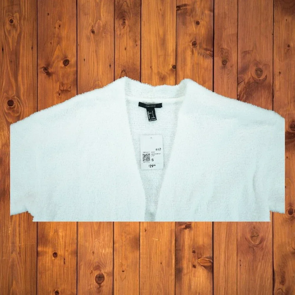 NWT Forever 21 Women Cardigan Sweater Open Front Long Sleeves White Size‎ S
